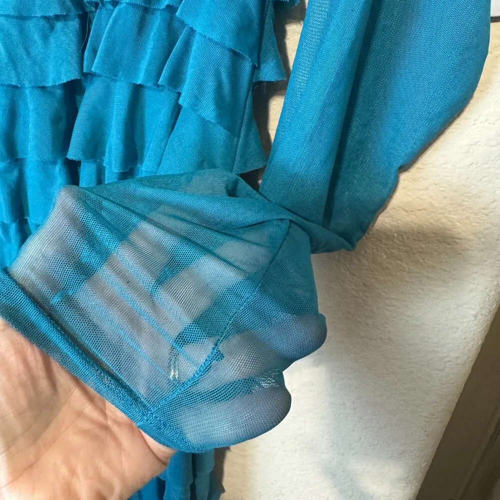 Isle by Melis Kozan Turquoise Jumpsuit tiered ruffled party flapper disco sz S Blue - Image 8