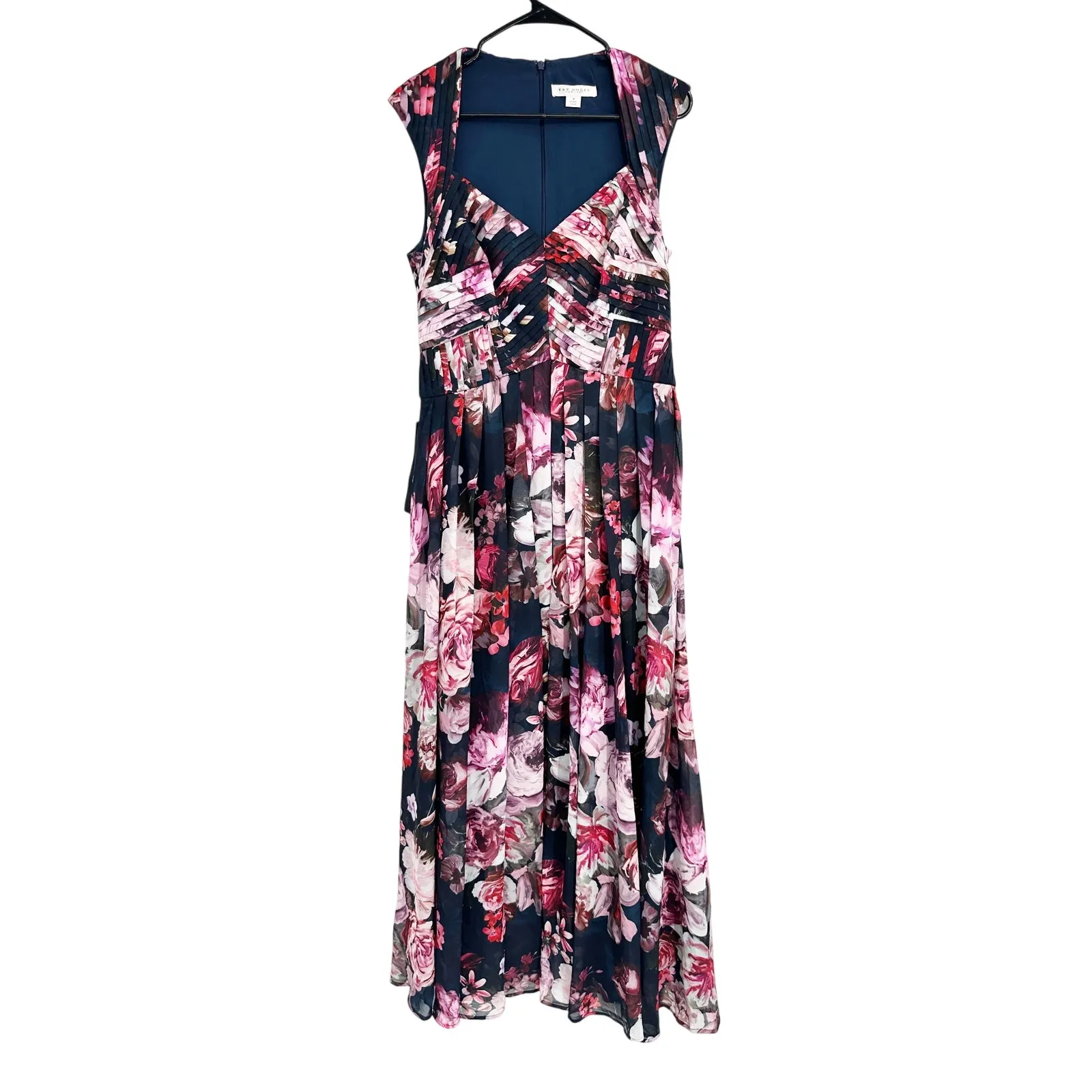 Kay Unger Noelle Pleated Gown Dark Floral Maxi Size 8 NEW - Image 2