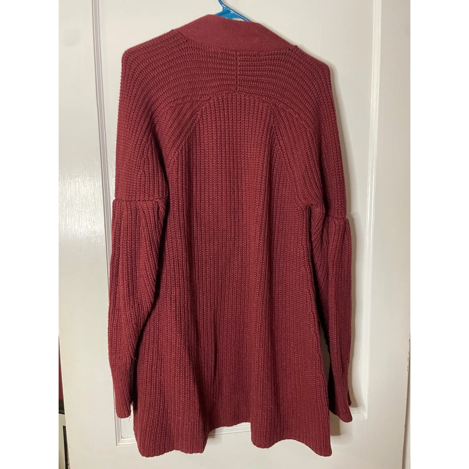 Anthopologie Knitted & Knotted Maroon Open Front Long Sleeve Cardigan Sweater Red - Image 3