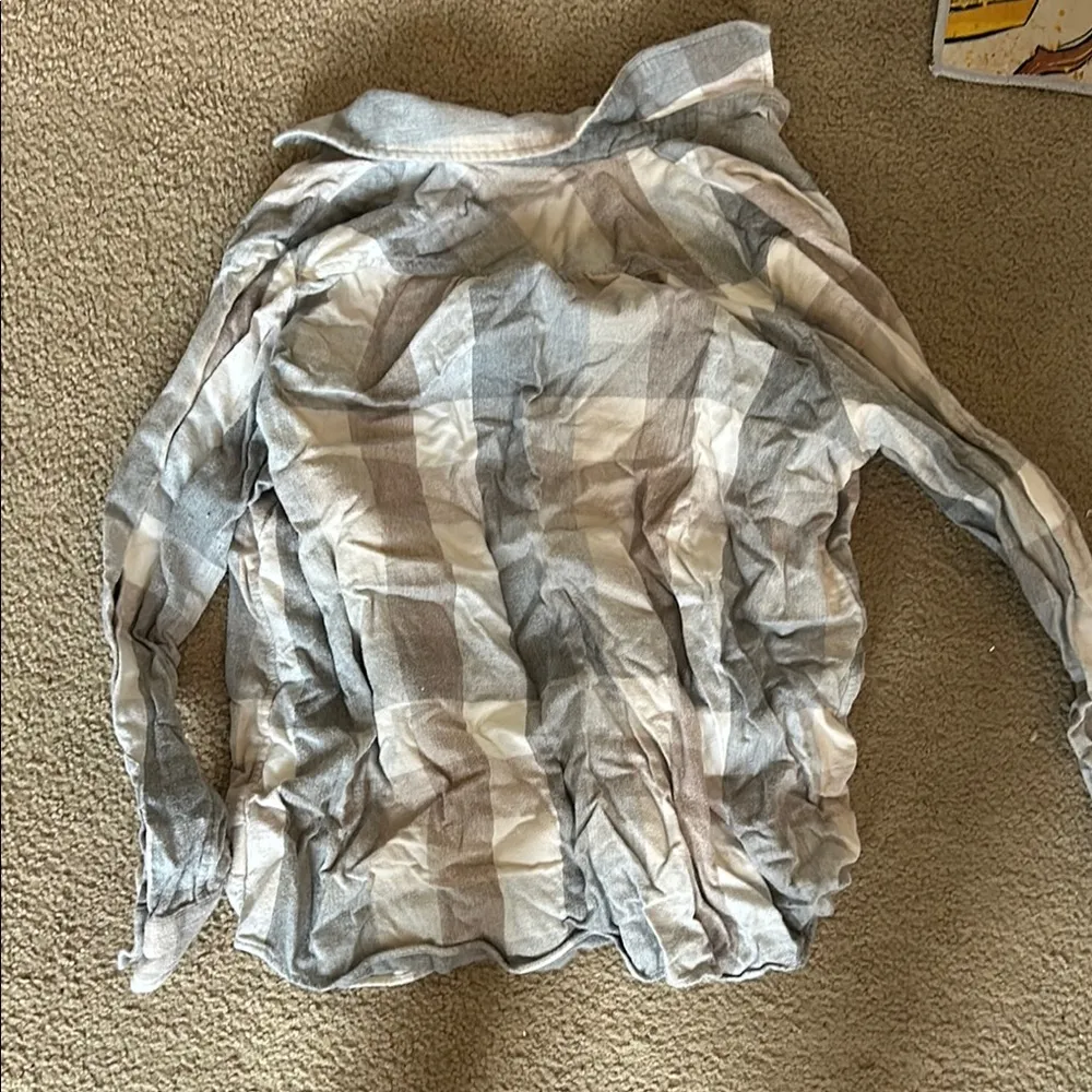 Lands' End Plaid Long Sleeve Tee - Gray and Tan - Image 2