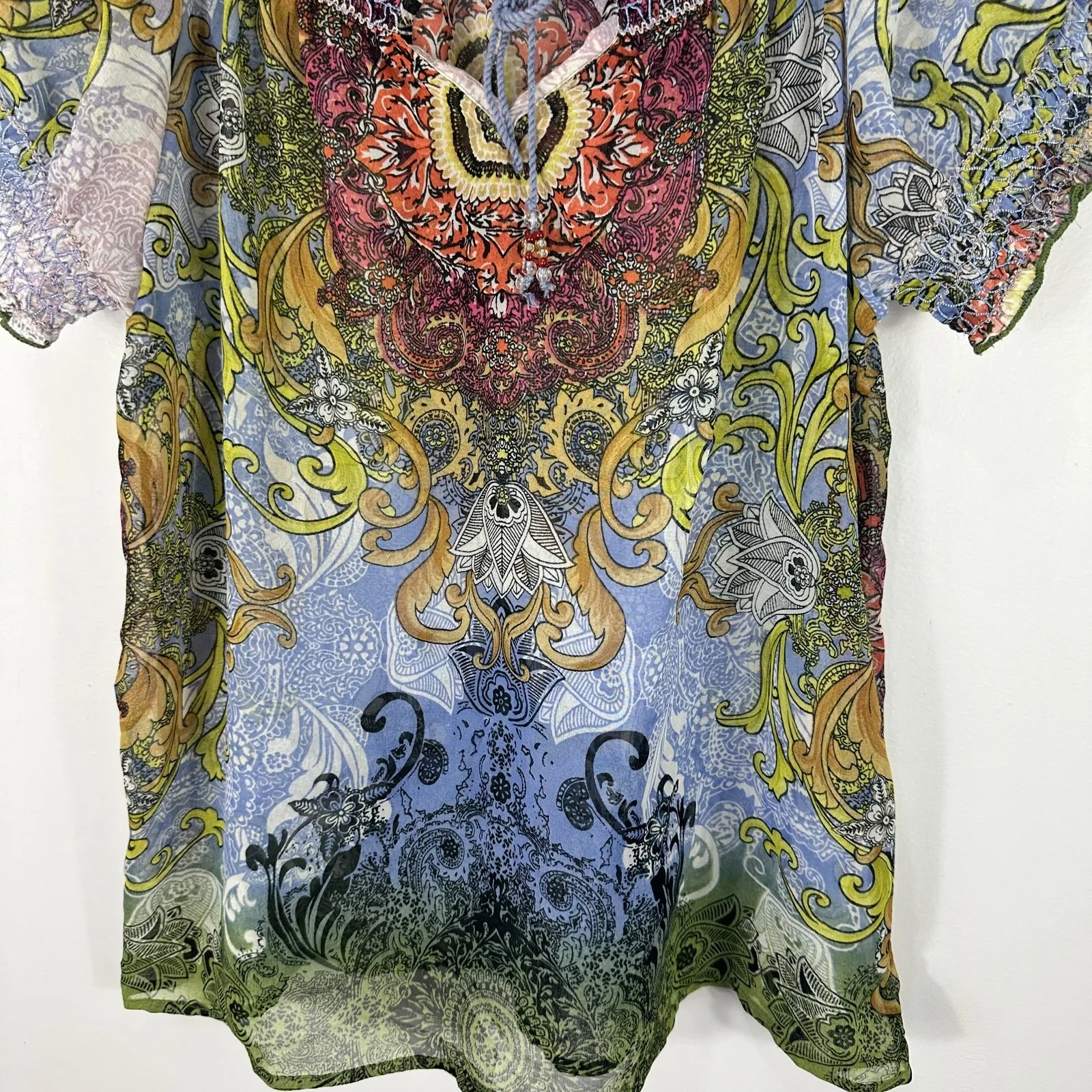 Forbidden Los Angeles Blouse Womens Medium Paisley Boho‎ Sheer Fairy Y2K Top - Image 2