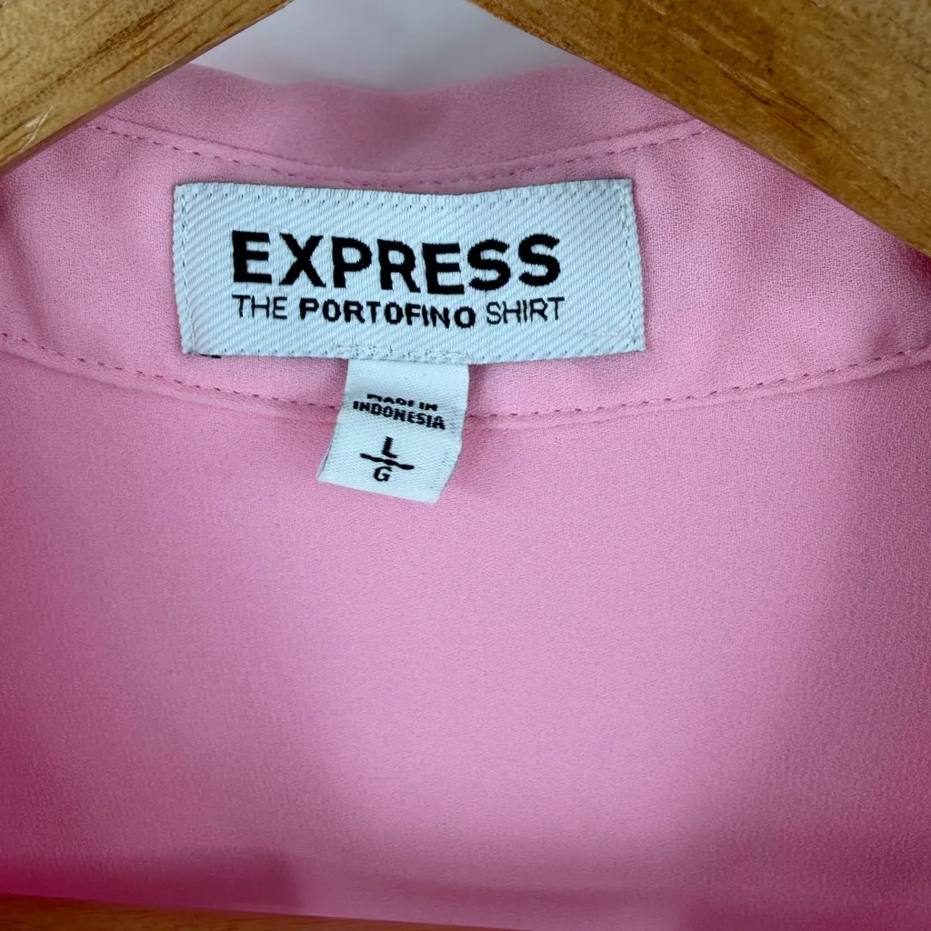 Express women’s the portofino bubble gum pink button up long sleeve shirt size L - Image 2