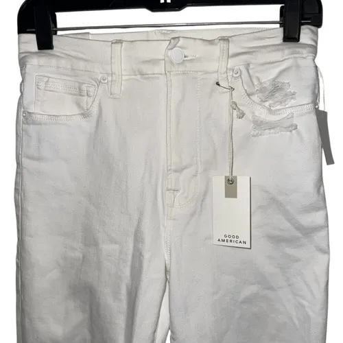 GOOD AMERICAN Good Waist High-Rise White Distressed Crop Jeans NWT $139 Size‎ 4 - Image 3