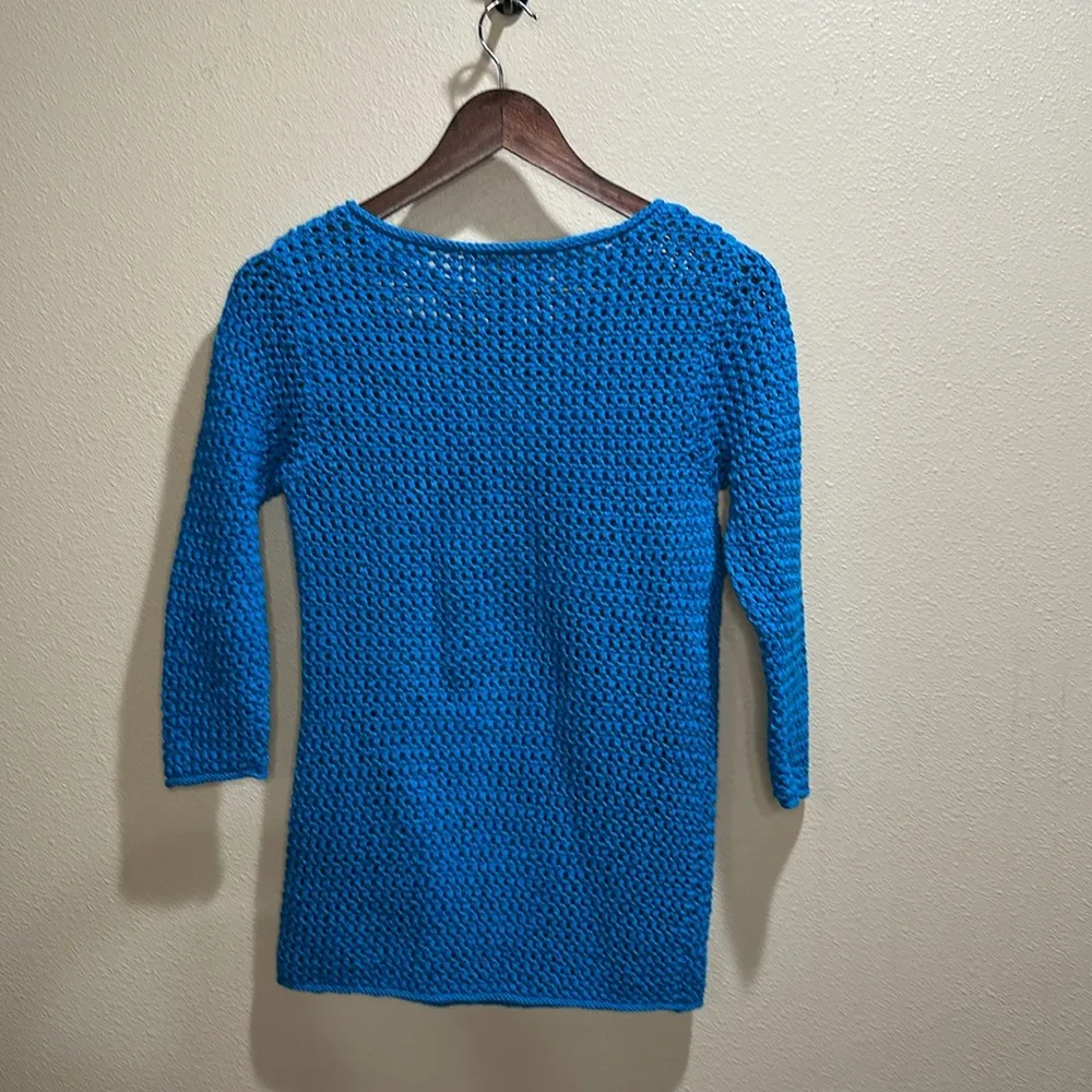 Lauren Ralph Lauren Medium Cobalt Blue Open Stitch Hand Knit Cotton Sweater - Image 3