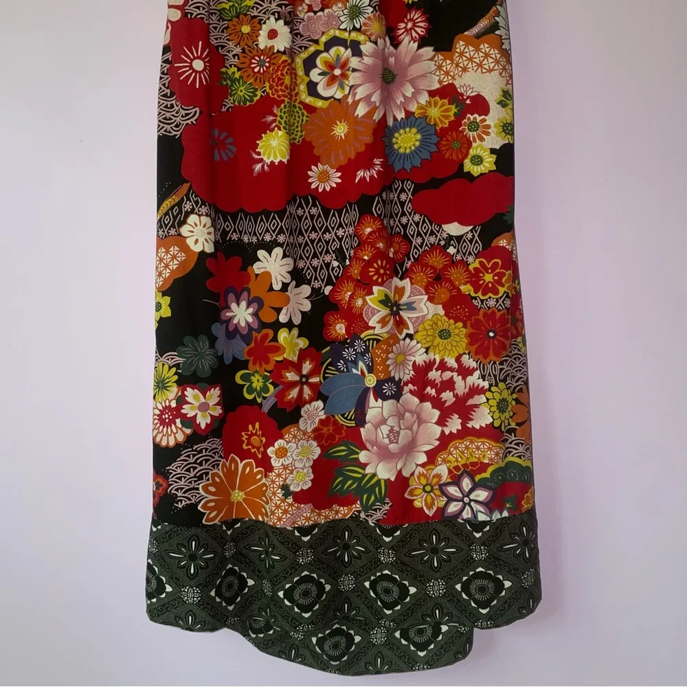 Lucky Brand Dress XS Red Japanese Floral Boho Print Halter Sundress Rayon - Image 5