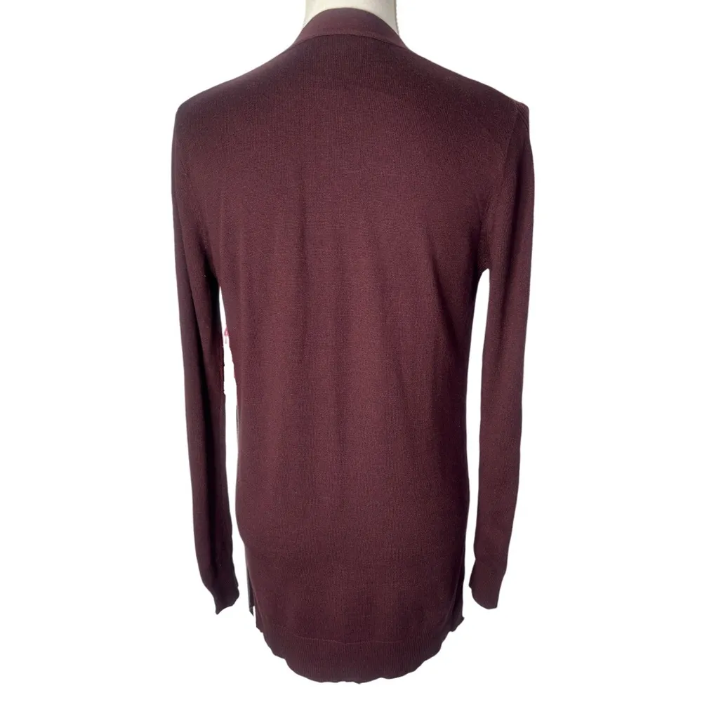 Matty M The Boyfriend Open Front Cardigan Sweater in Merlot - Image 4