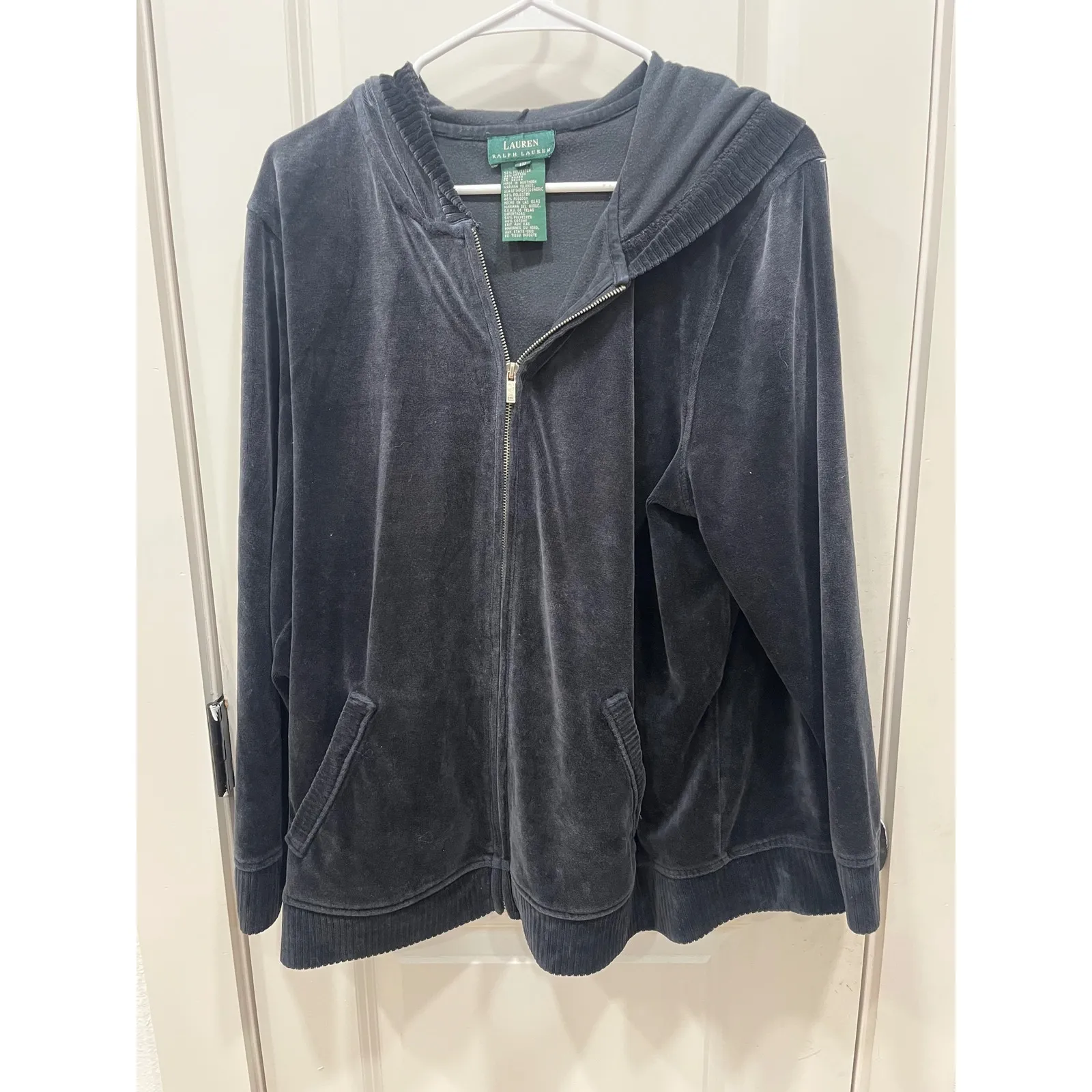 LAUREN RALPH LAUREN Velour Full Zip Hoodie Jacket Women's Size 1X Charcoal Gray - Image 2