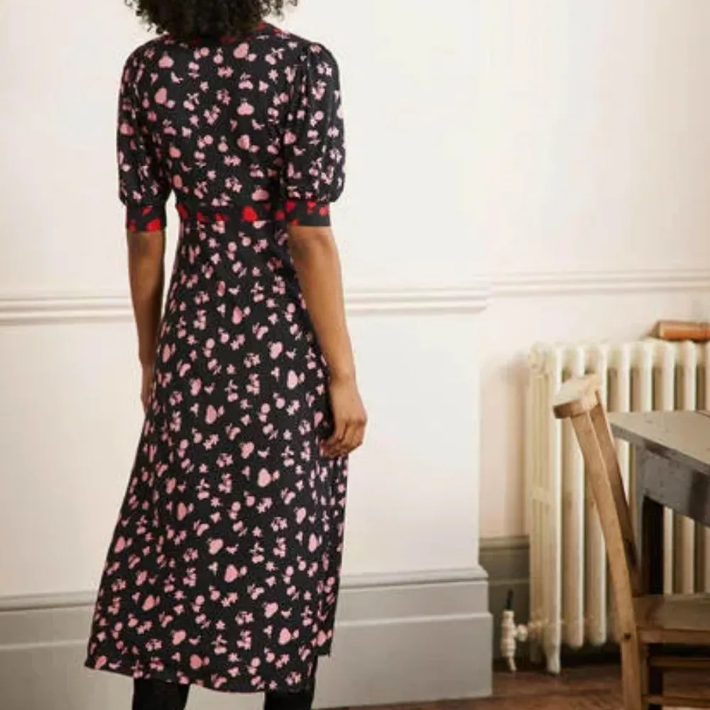 Boden Black & Formica Woodland Bud Empire Waist Midi Dresss Size 4 - Image 4