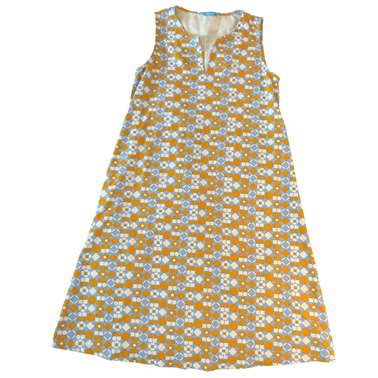 J. McLaughlin XS Sleeveless Mod‎ Dress Geometric  Blue Orange Catalina Cloth - Image 5