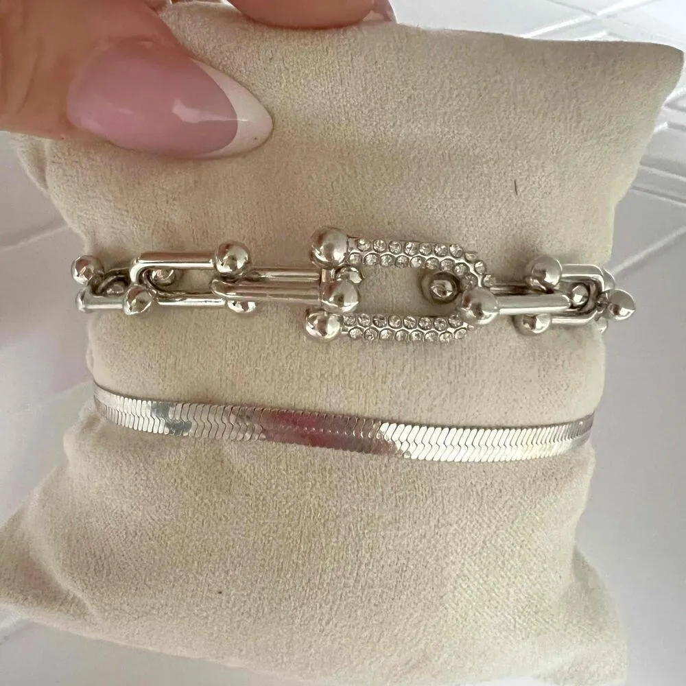 Silver Plated Zircon U Shaped Bracelet Set Snake stainless steel womens jewelry - Image 4