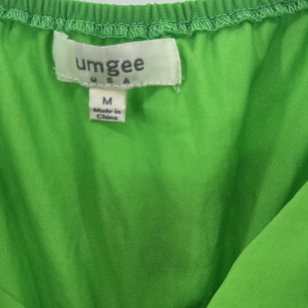 Umgee Green Mini off the shoulder lace trim detail dress M lined bright festival - Image 11