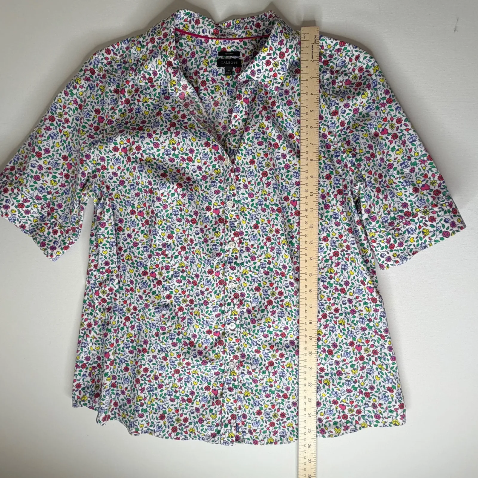Talbots Perfect Shirt Prairie Floral Size 16 Non Iron Button Up Preppy Colorful - Image 9