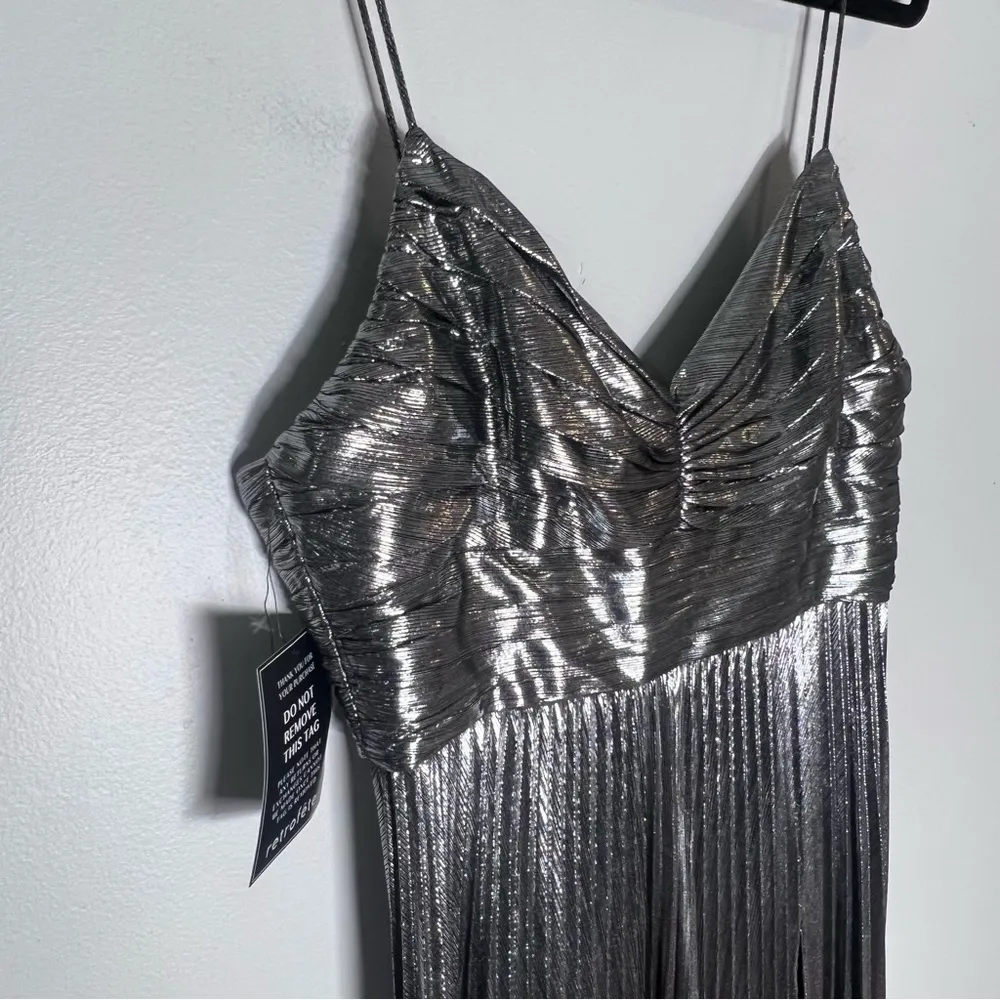 NEW Retrofete Cherith Pleated Dress Silver Gunmetal Sz L Size L - Image 9