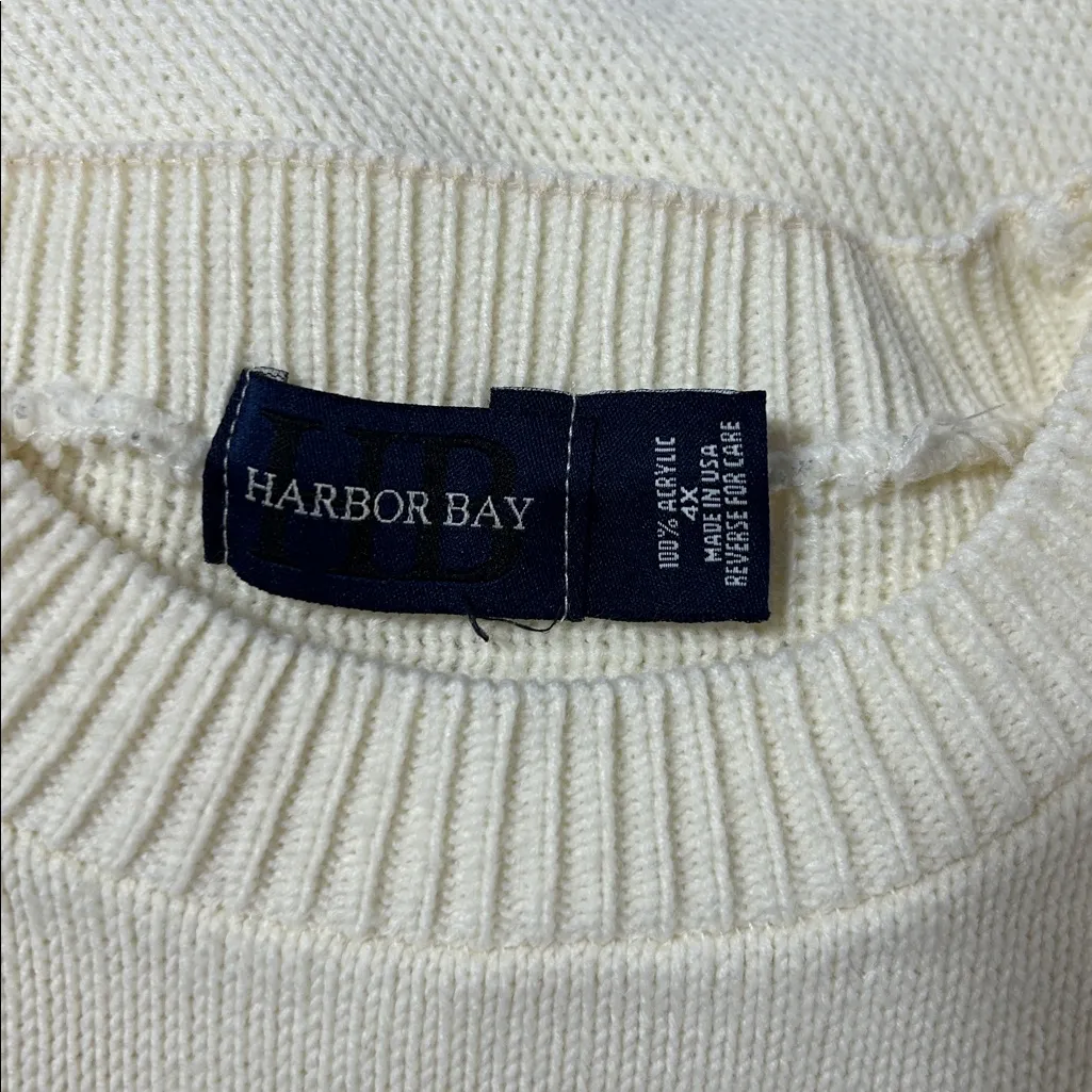 USA American Flag Knit Sweater Oversized Cream Pullover Crewneck Size 4X White - Image 3