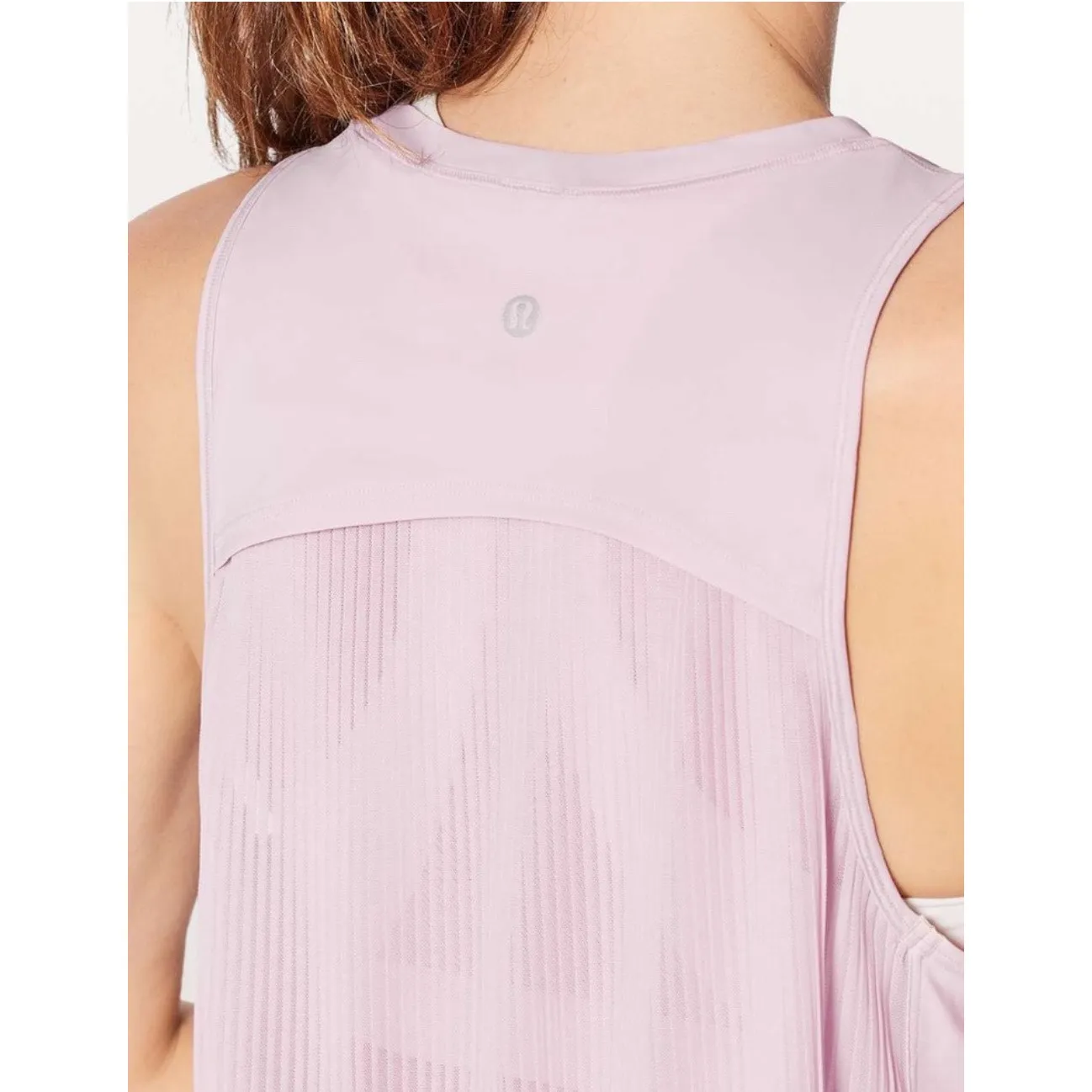 LULULEMON Just Pleat It Tank Top Size 6 Crop Flowy Back Porcelain Pink Mesh - Image 4