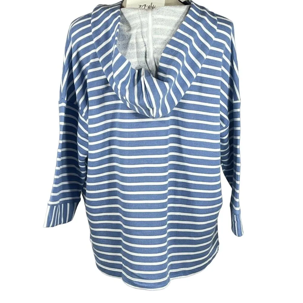 Style & Co X-Large Hooded Sweatshirt 3/4 Sleeve Lace-Up Neck Hi-Low Striped - Image 5