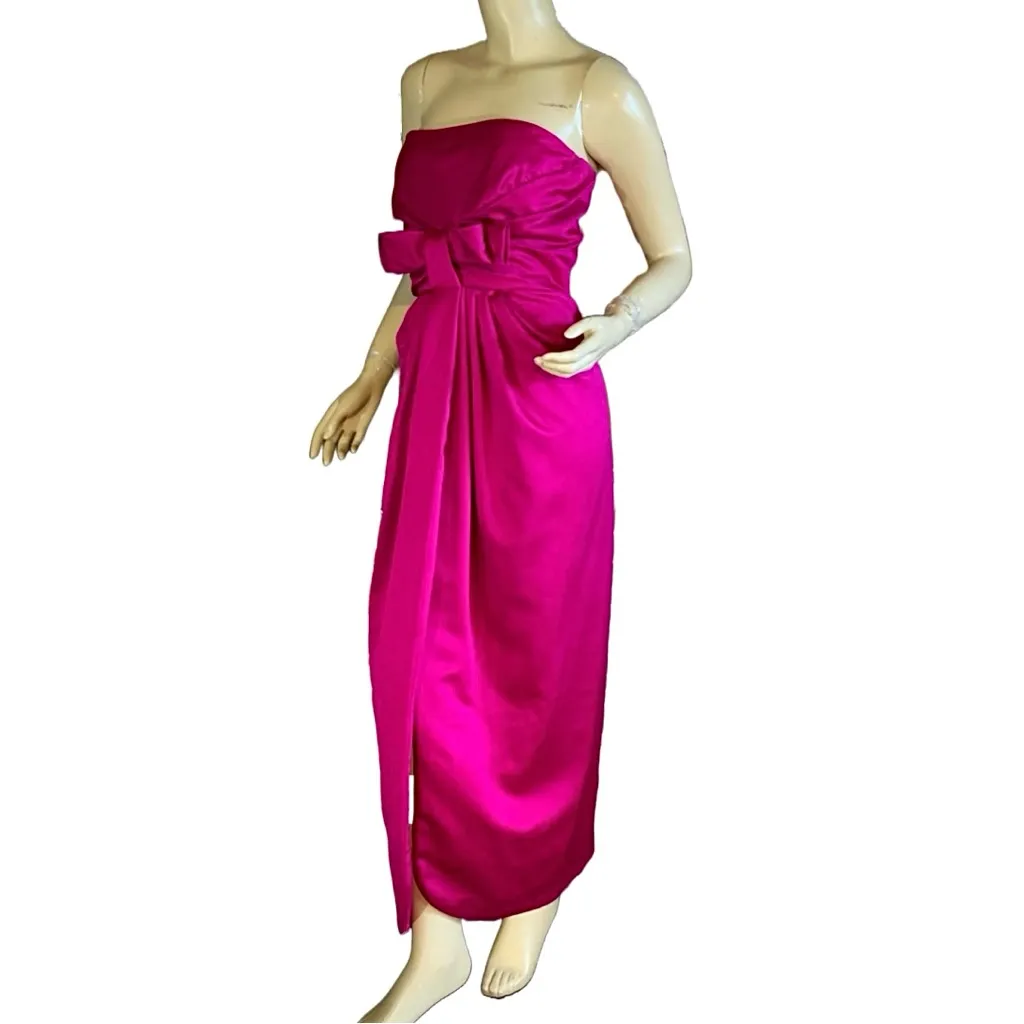 VINTAGE 1980'S JEWEL TONE PINK VICTOR COSTA STRAPLESS SATIN FORMAL DRESS (8) - Image 6
