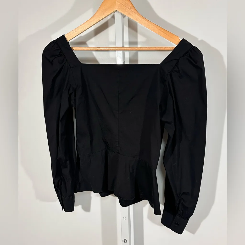 Zara Woman black square-neck corset-style top – romantic puff sleeve peplum S - Image 6