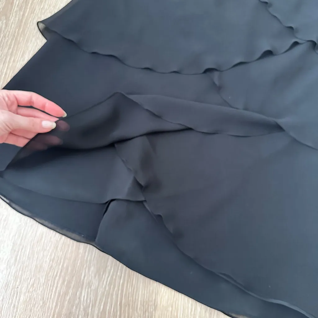 Daymor Couture Designer 100% Silk Dress, Luxury Black Tiered Halter Evening Gown Size 8 - Image 5