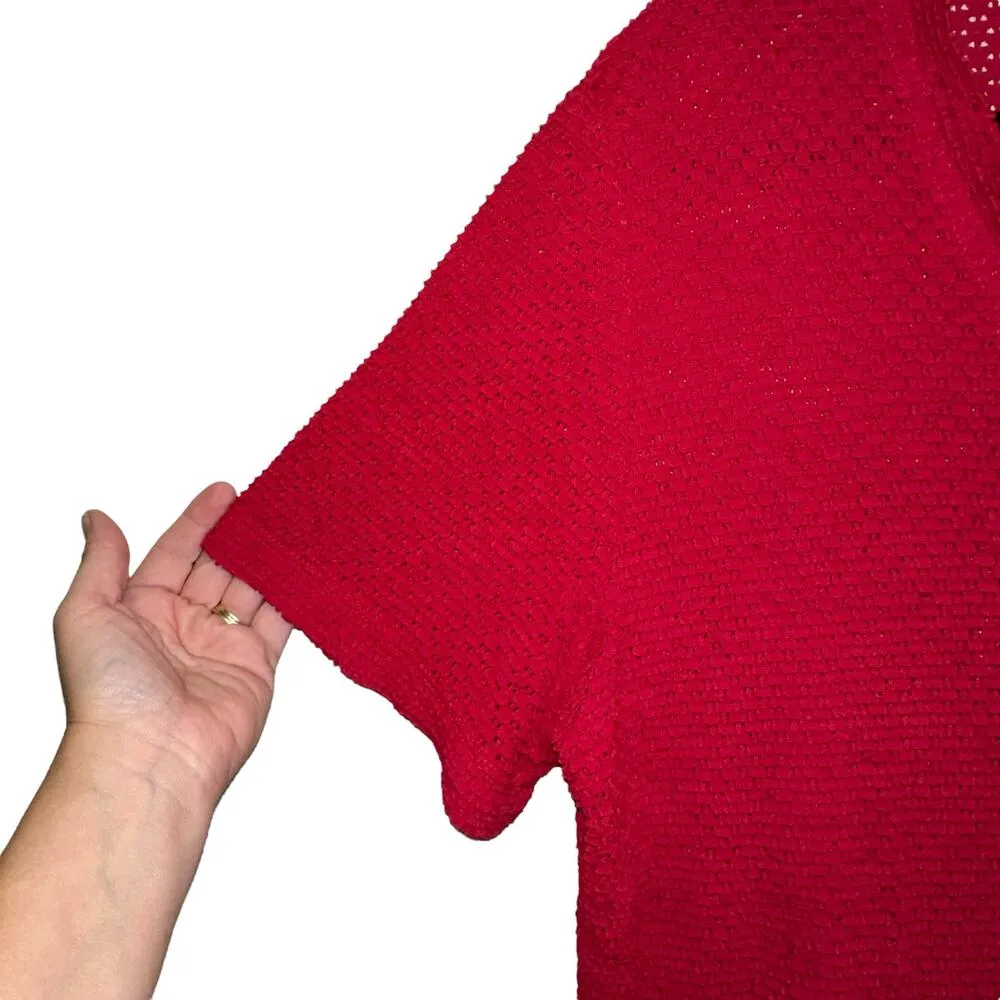 Teddi Dresses Red Textured Cropped Button Front Cardigan Size 14 - Image 2