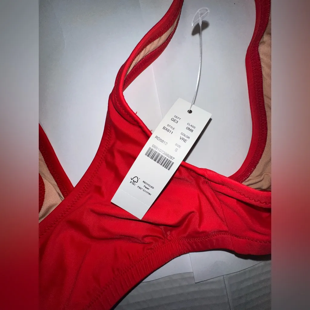J Crew Heritage‎ Scoop Neck Bikini Top Size S Red Retro Swim Beach Classic New - Image 5
