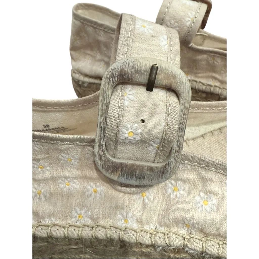 New FREE PEOPLE Surfside Daisy Mary‎ Janes Platform Espadrille Shoes / Ecru 38 8 - Image 4