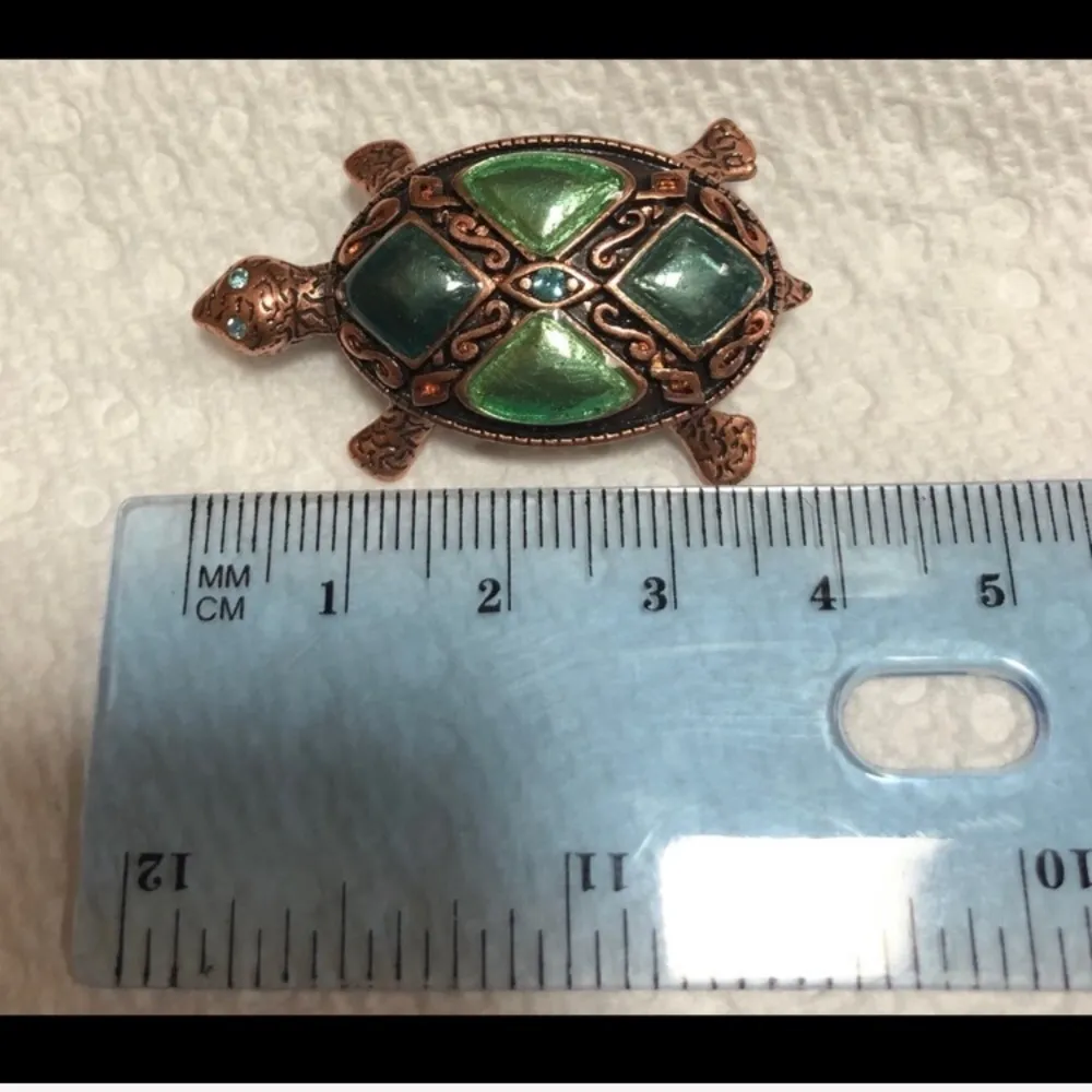 Vtge Liz Claiborne Bronze & Green Turtle Brooch - Image 4