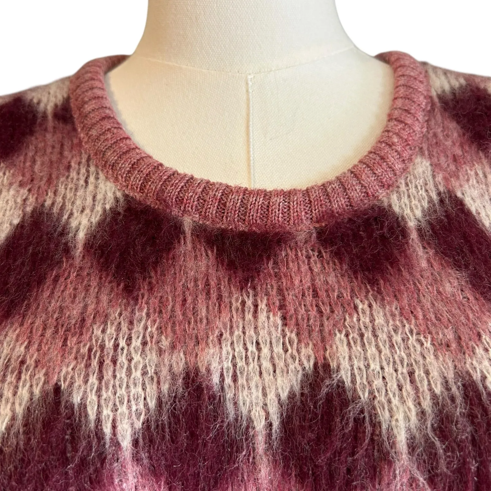 McGregor Vtg Knit Vest USA SZ Med Argyle Pink Burgundy Plaid Lightweight Preppy Red - Image 3