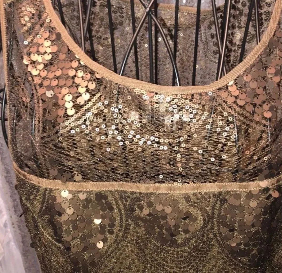 S dress bronze brown sequin dress polyester rayon underlining - Image 3