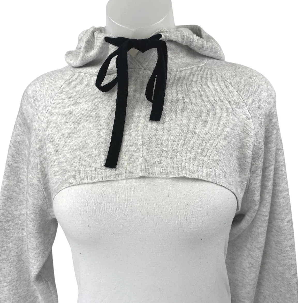 Bershka Gray Long Sleeve Cutout Drawstring Hooded Hoodie Crop Sweatshirt Top M - Image 3