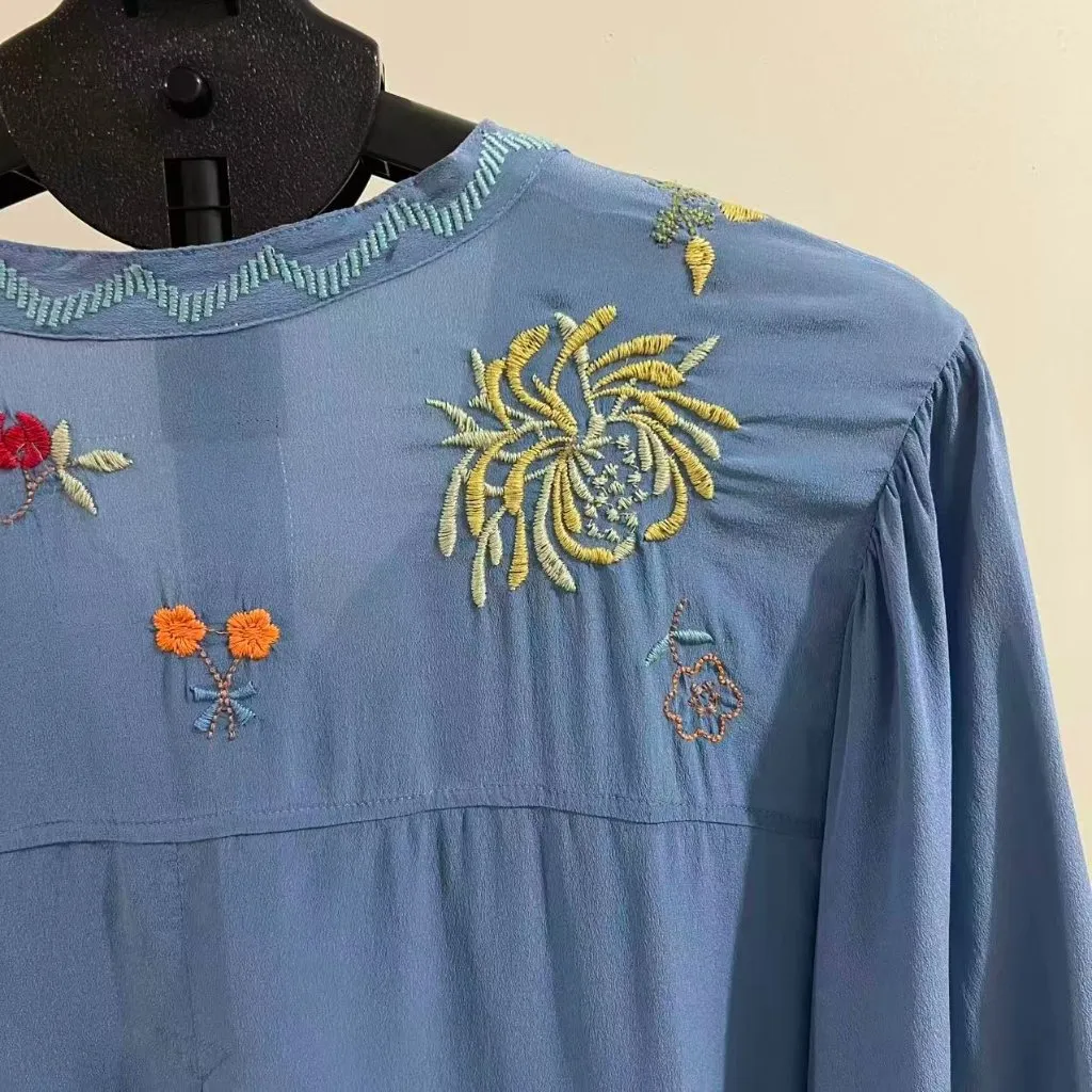 NWOT Johnny Was Biya Carden Tunic Silk Embroidered Floral Tunic Shirt Blouse L - Image 8