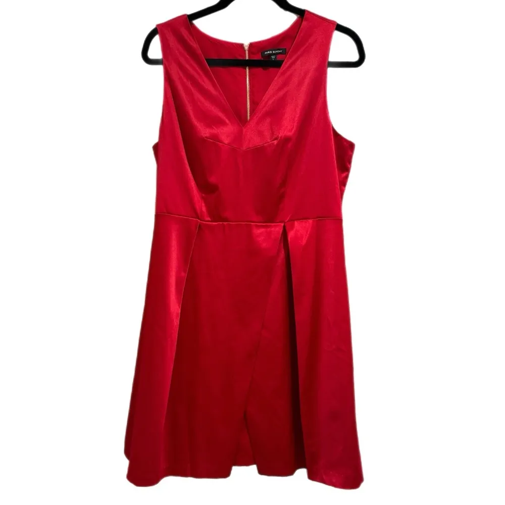 PARIS SUNDAY Red Sateen V Neck Dress Sleeveless Fit Flare Women’s Sz L Cocktail - Image 7