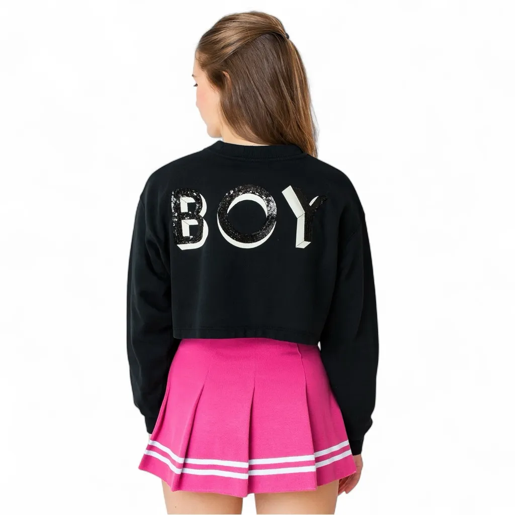 Boy London Sequined “Boy” Crop Sweatshirt Size M Black Size M - Image 2