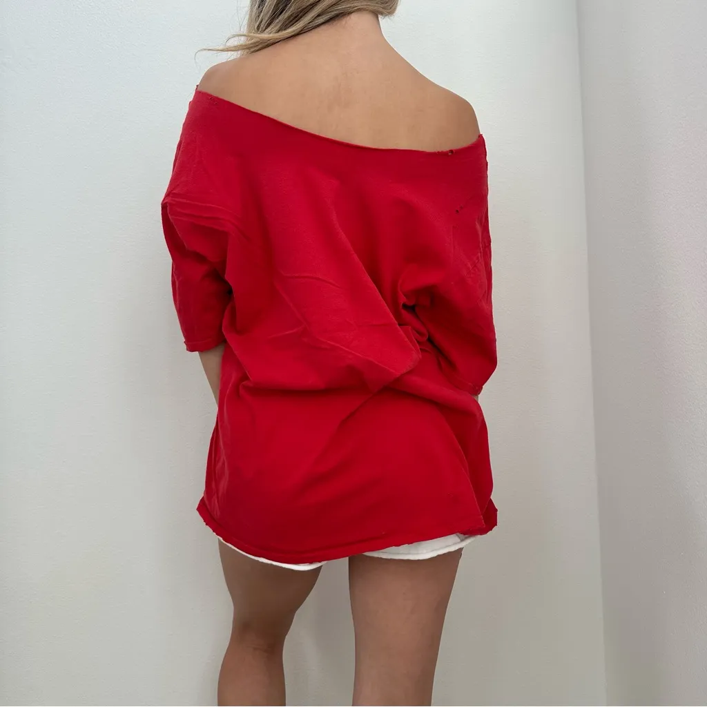 Chicago Bulls Destroyed off the shoulder Tee Red Size XL - Image 3