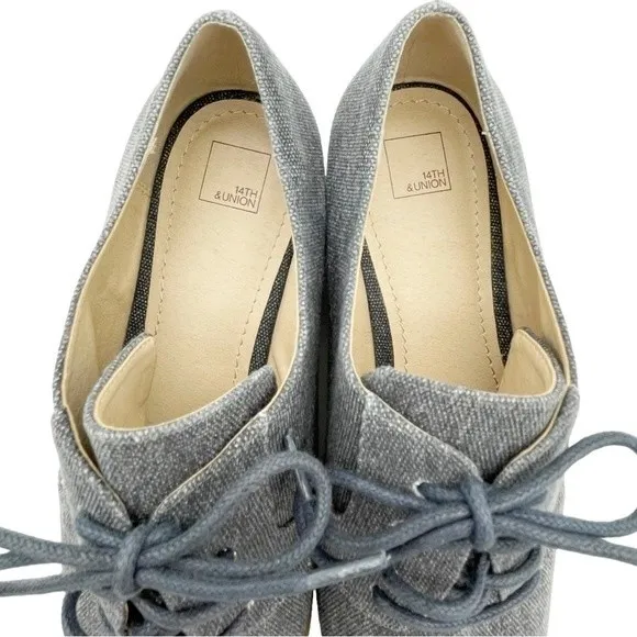 14th & Union Gray Linen Canvas Cork Oxford Lace-Up Loafer Shoe Women's Size 8.5 - Image 12