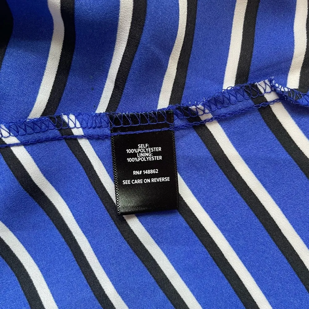 Georgette Blue & White Striped Tie Front Empire Waist Blouse - Image 13