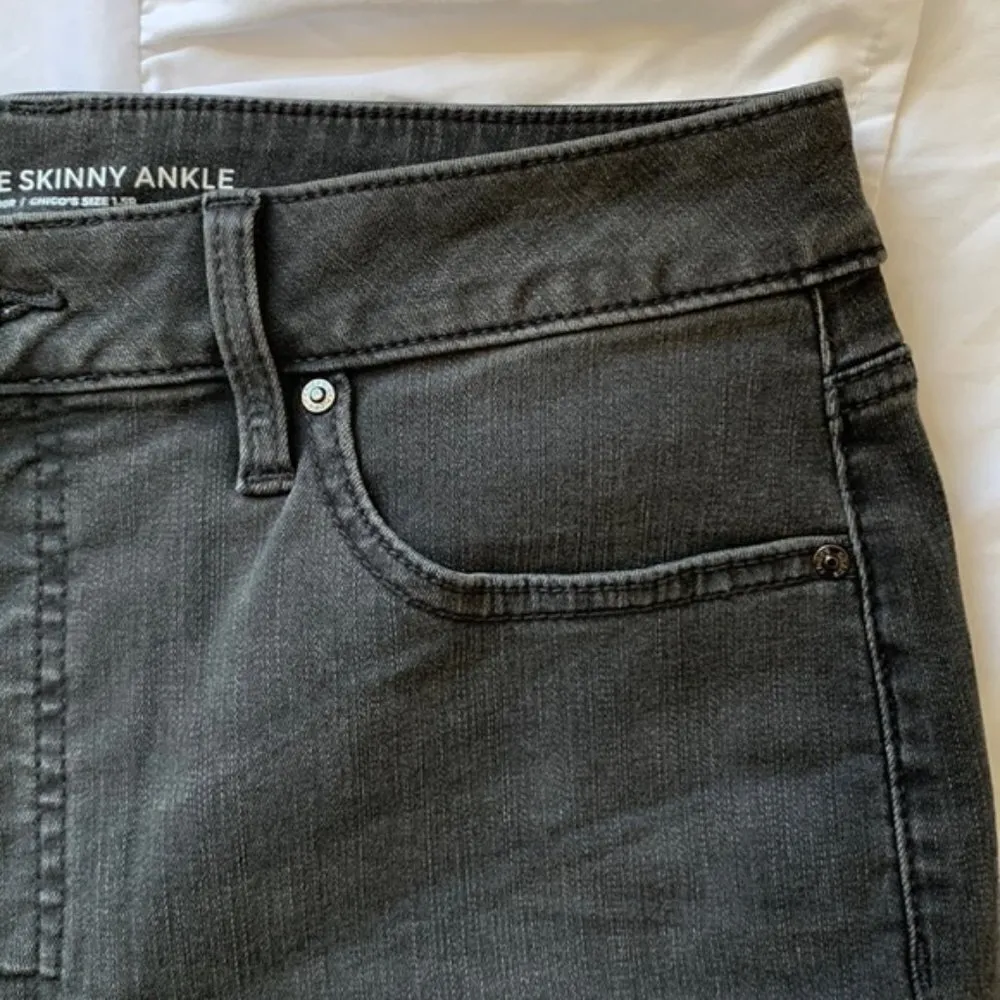 Chico's Black/Gray Denim Jeans High Rise Skinny Ankle Size 1.5/10 GUC #4376 - Image 4