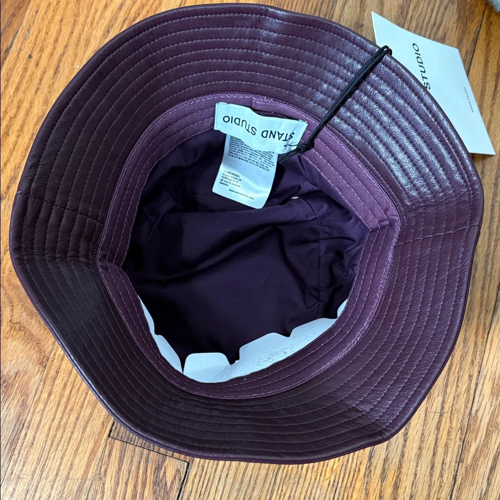STAND STUDIO‎ Vida Bucket Hat Burgundy Faux Leather Womens S NWT Red - Image 5