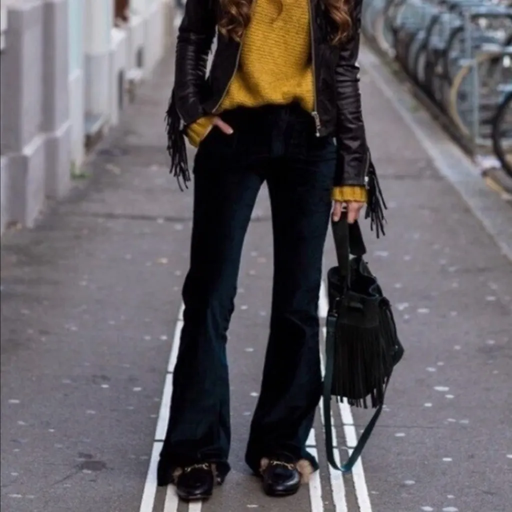 Free People Oxanna Deep Jewel Green Forest Green Velvet Flare Pants Size 25 - Image 4