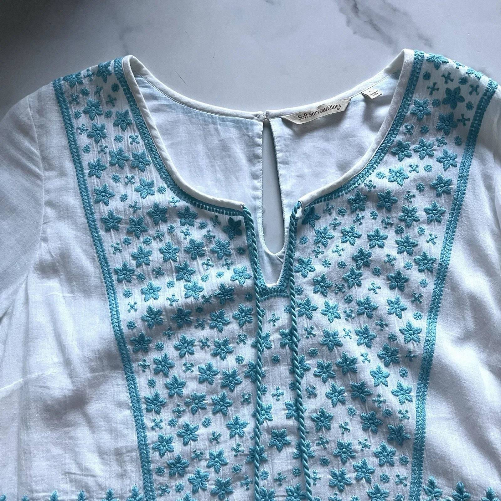 Soft Surroundings Juniper Midi Dress Sz Large Embroidered White Gauze Boho Chic - Image 7