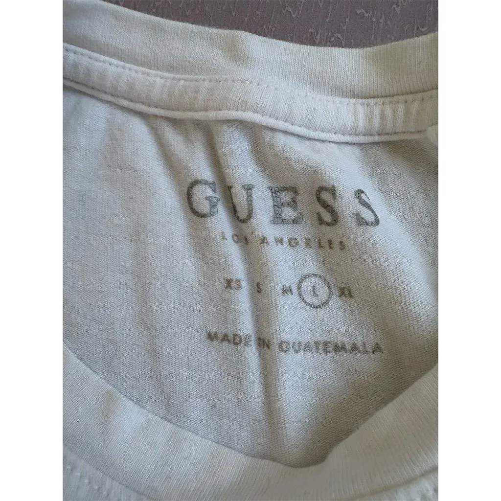 GUESS Women's XS White Short Sleeve T-Shirt with‎ Logo & Red Panels - Image 3