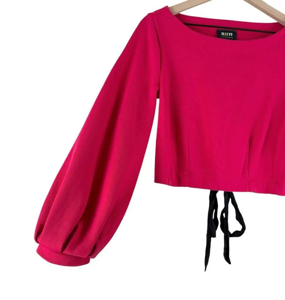 Anthropologie Maeve Corset Sweatshirt Balloon Sleeves in Raspberry Pink, Size XS - Image 9