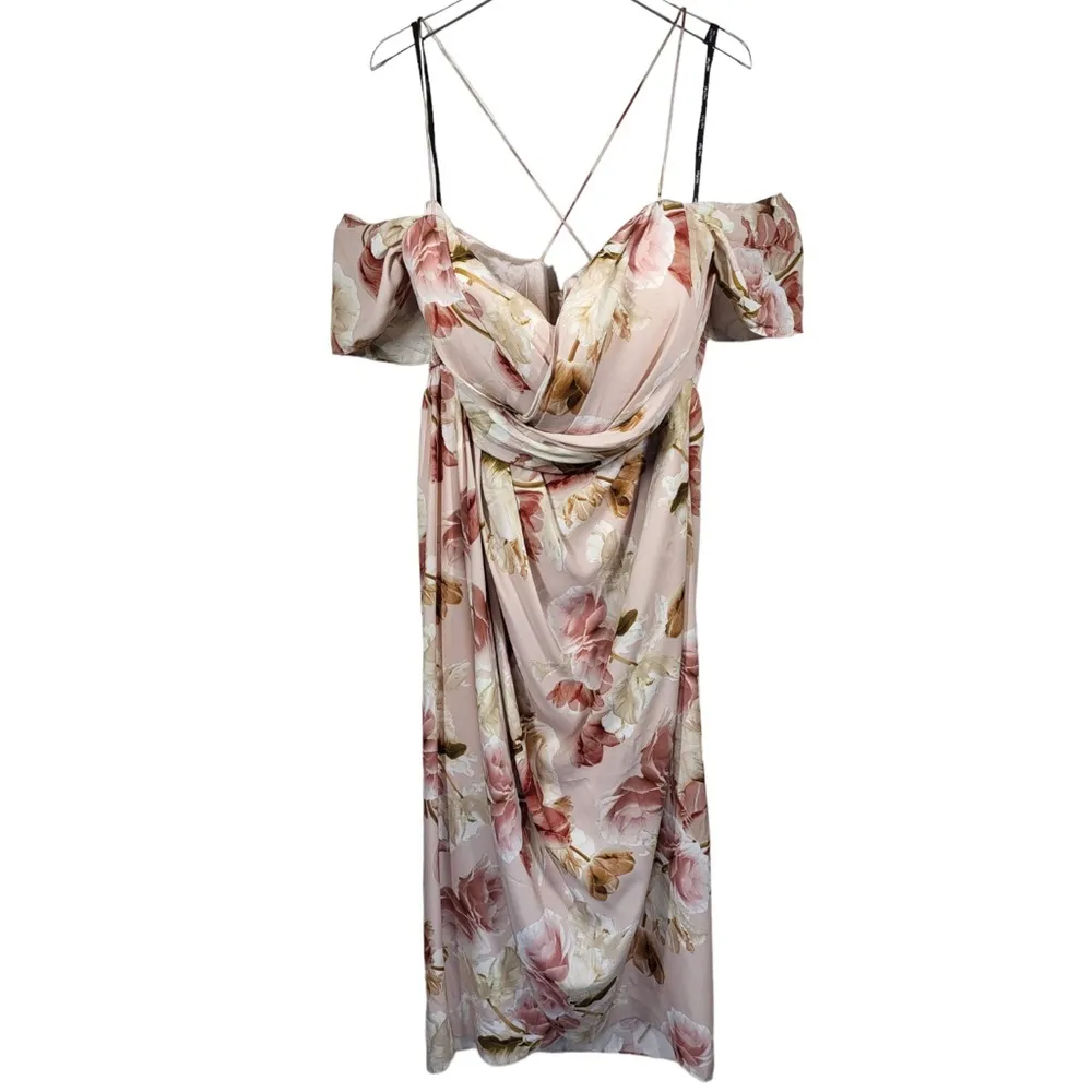 NWT City Chic Floral Print Draped Shoulders Maxi Dress in Petal Rose Pink Rose - Image 6
