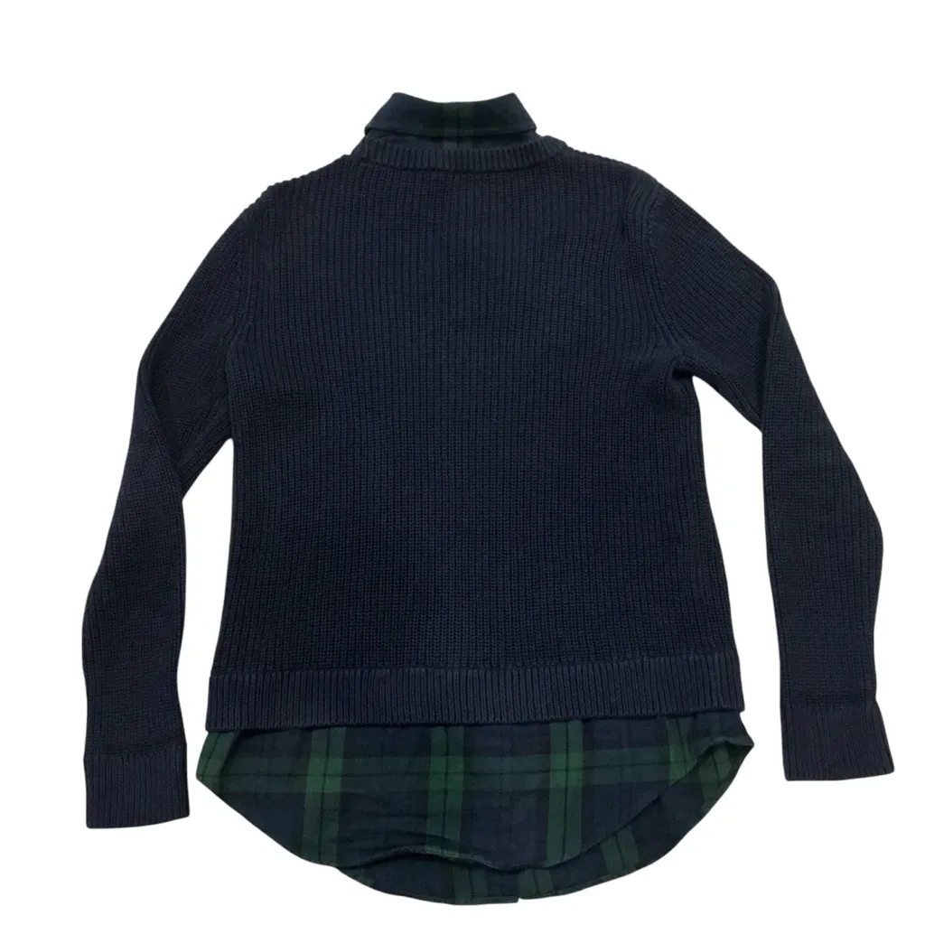 Ralph Lauren layered knit pullover sweater navy with plaid cotton size small - Image 3