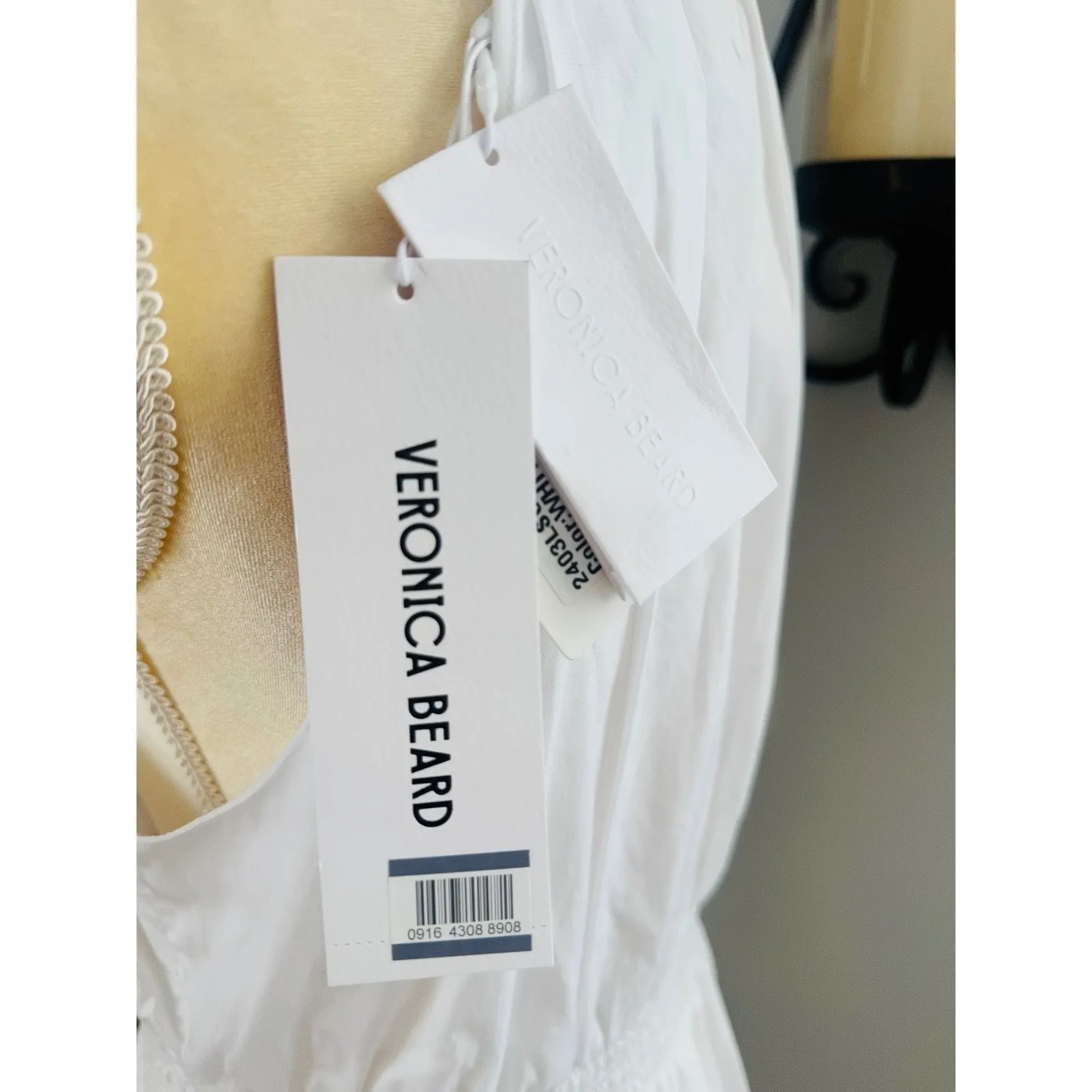 Veronica Beard Kinny Smocked Cotton Blend Mini Dress, White, Size 10, NWT - Image 2