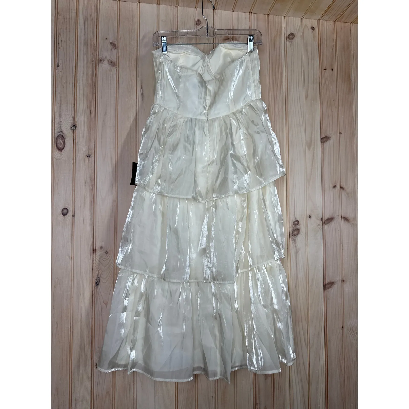 NWT Lulus Com-pleat-ly Charming Ivory Organza Tiered Strapless Midi Dress Sz M - Image 4