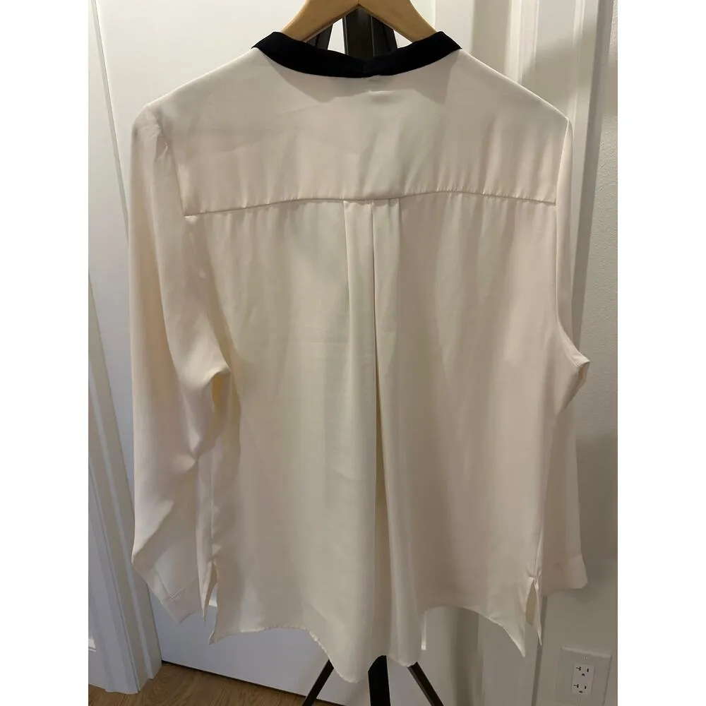 CJ Banks Womens Cream Black Tie Front Tunic Top Size 1X Long Sleeves Business - Image 4