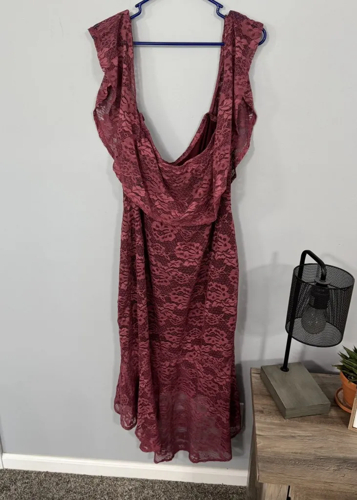 Charlotte Russe Wine Red Lace Overlay Off the Shoulder Dress Women's Plus Size 2X - Image 6