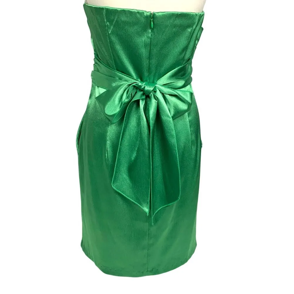 Love Reign Strapless Pleated Tie-Back Mini Cocktail Dress 9 Green Charmeuse - Image 4