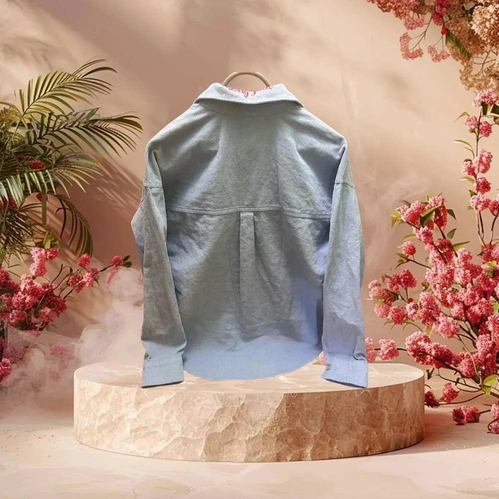 Women’s Blue Corduroy Shirt with Strawberry Embroidery size S/M Size M - Image 11